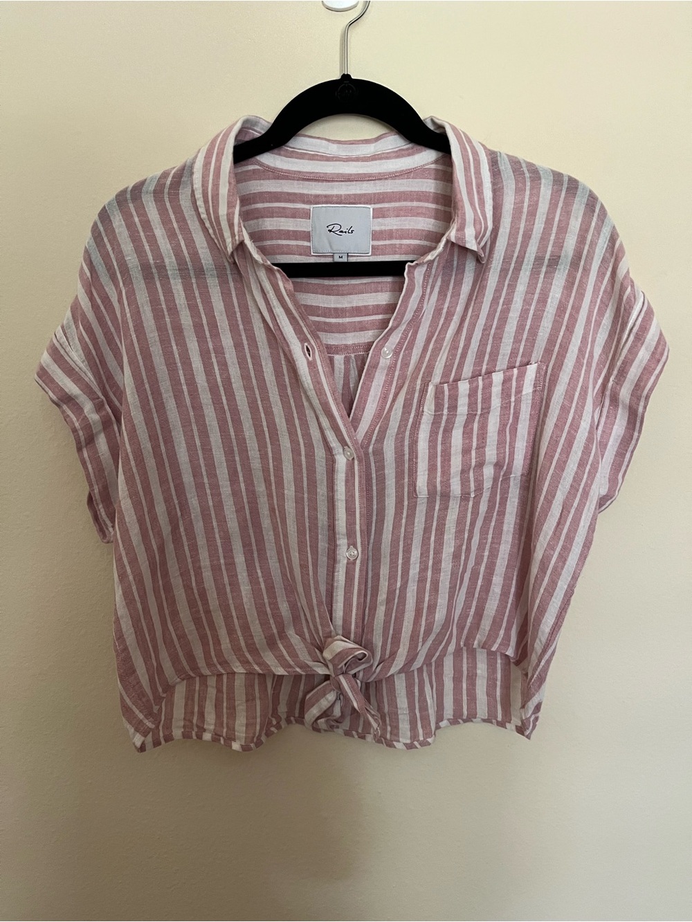 Rails Pink and White Striped Tie-Front Button Down Shirt